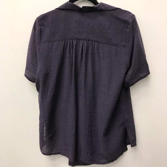 Asymmetrical Dark Purple Short Sleeve Blouse - Picture 4 of 11